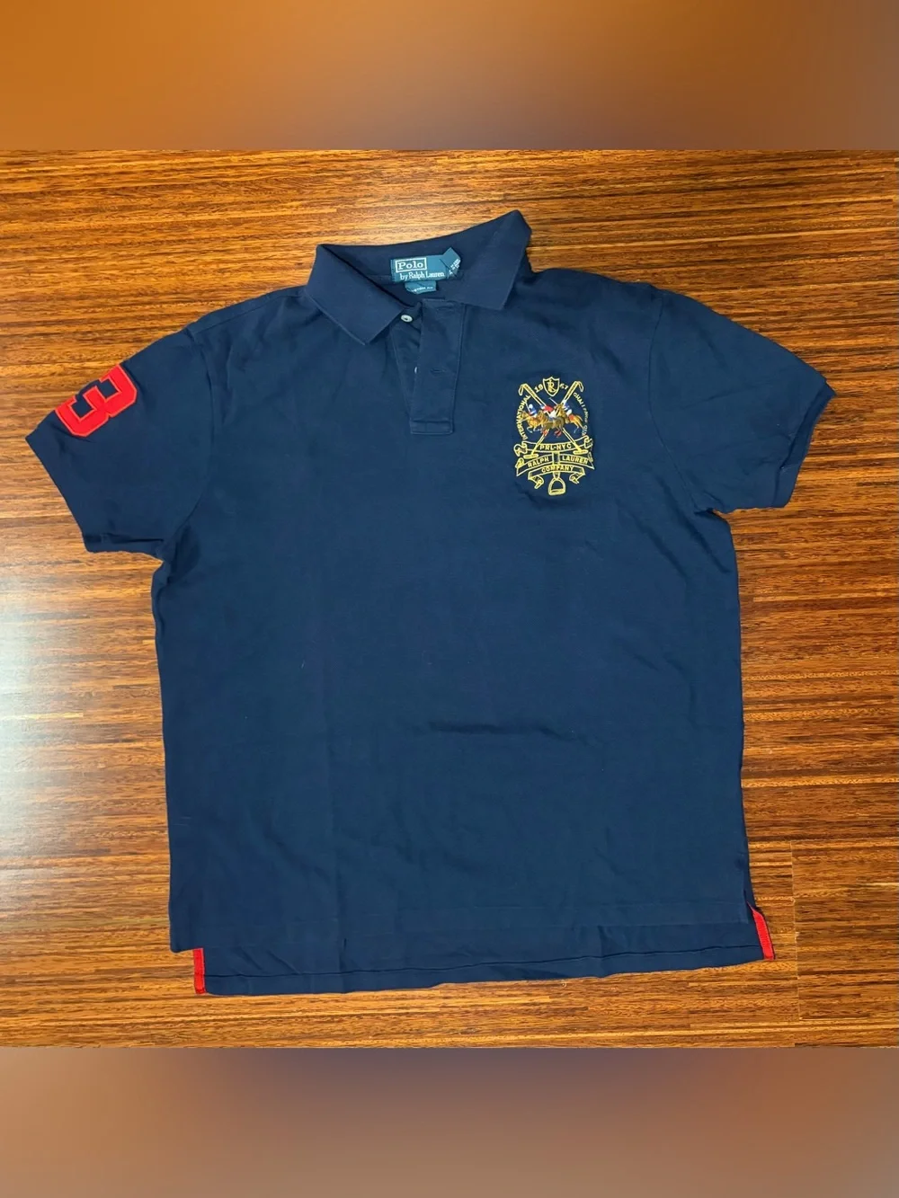 Polo Ralph Lauren Navy Mesh Blue Crest Big Triple Pony Polo Shirt Size Small XL